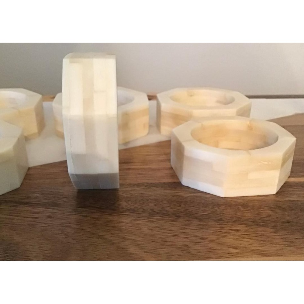 Crate and Barrel Ivory Marbled Napkin Rings (6) Bohemian Luxury Elegant Table
